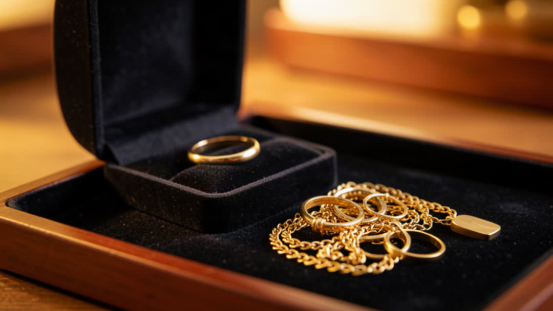 gold rings and jewellery box